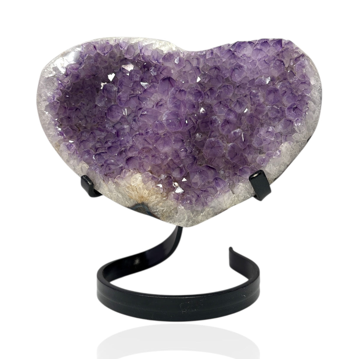 Amethyst Crystal Heart On Spiral Custom Stand - Flat Plaque with Ridge