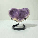 Amethyst Crystal Heart On Spiral Custom Stand - Flat Plaque with Ridge
