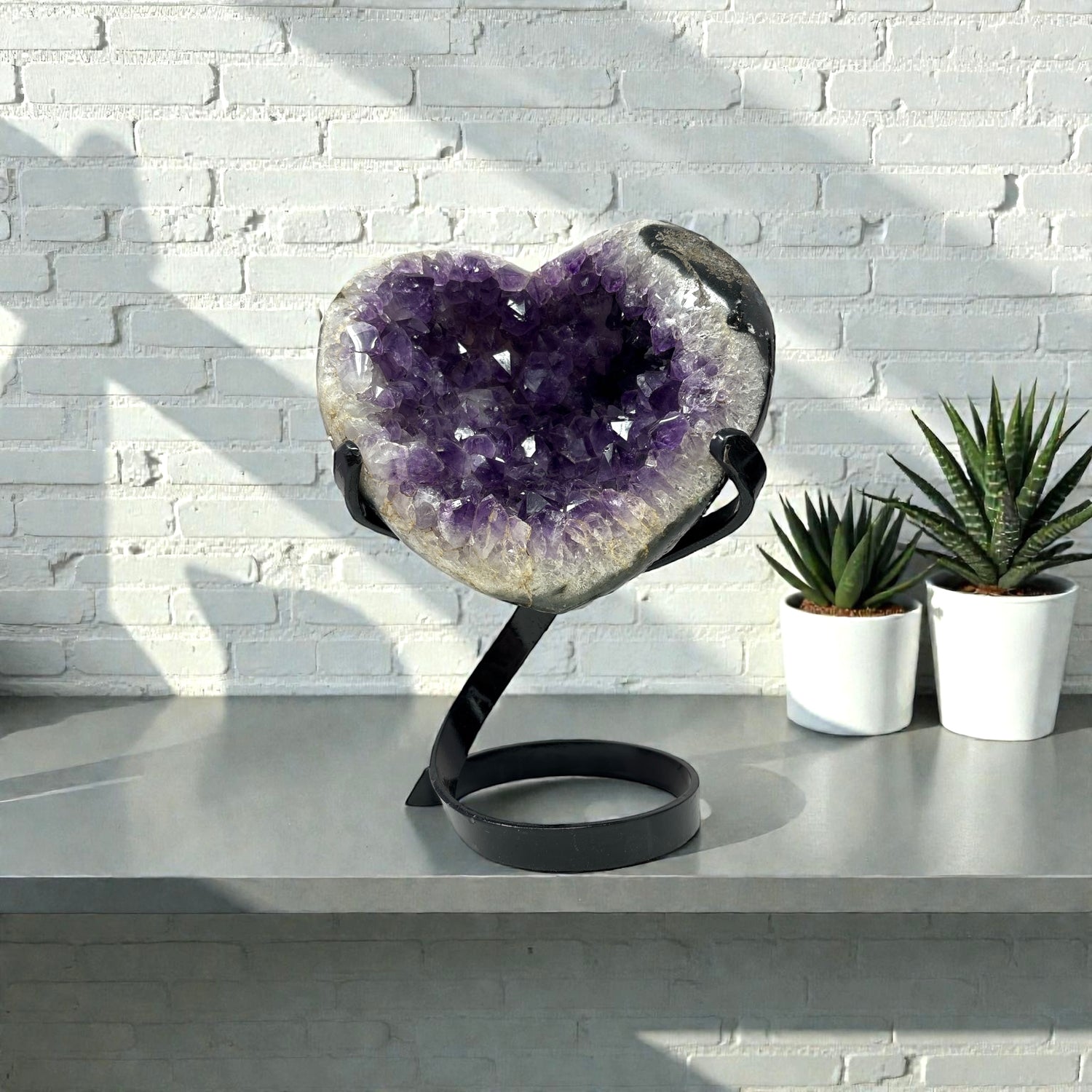 Amethyst Crystal Heart On Spiral Custom Stand with Deep Geode Expression
