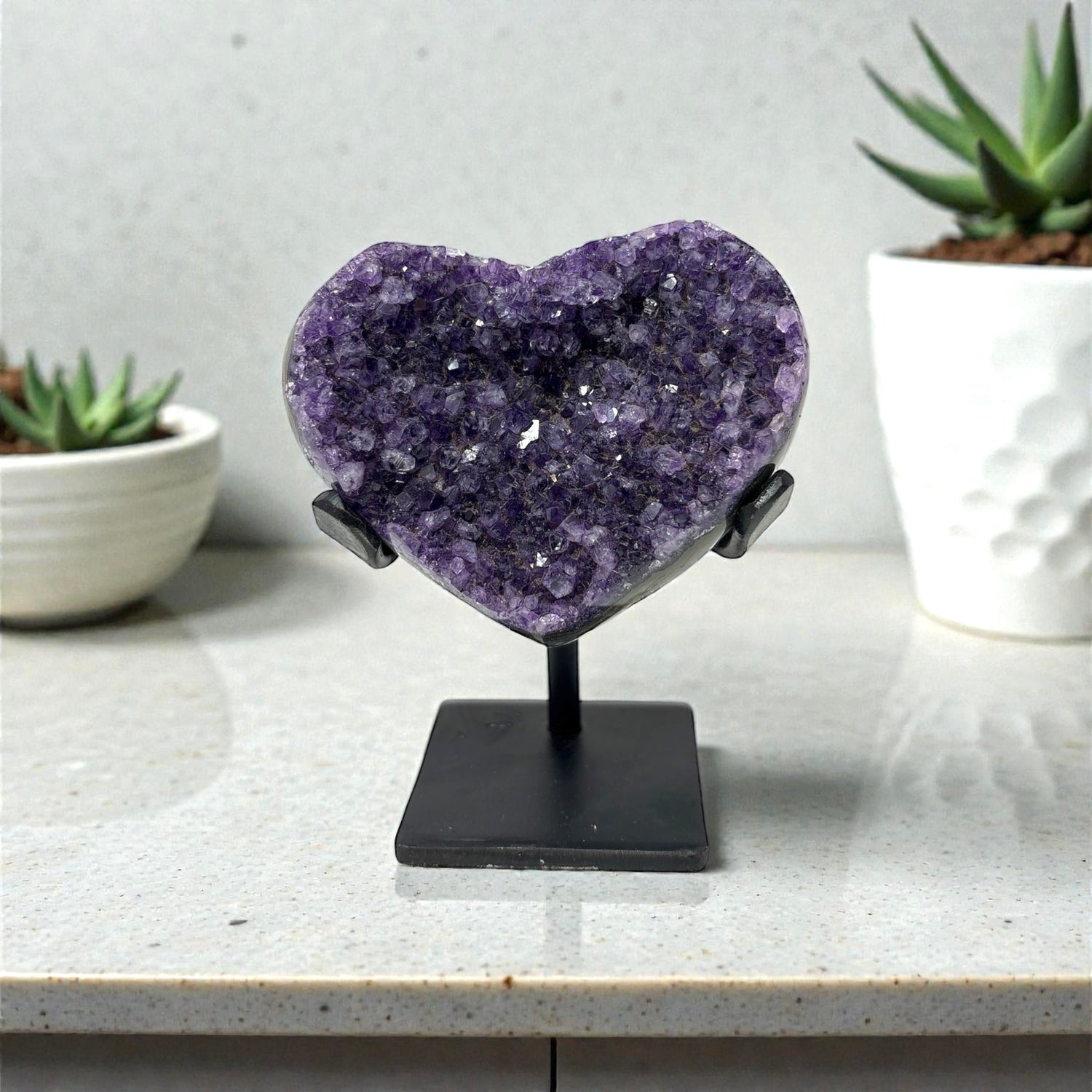 Amethyst Druze Heart On Fitted Stand with Deep Purple Color