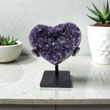 Amethyst Druze Heart On Fitted Stand with Deep Purple Color