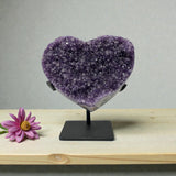 Amethyst Druze Heart On Fitted Stand with Deep Purple Color