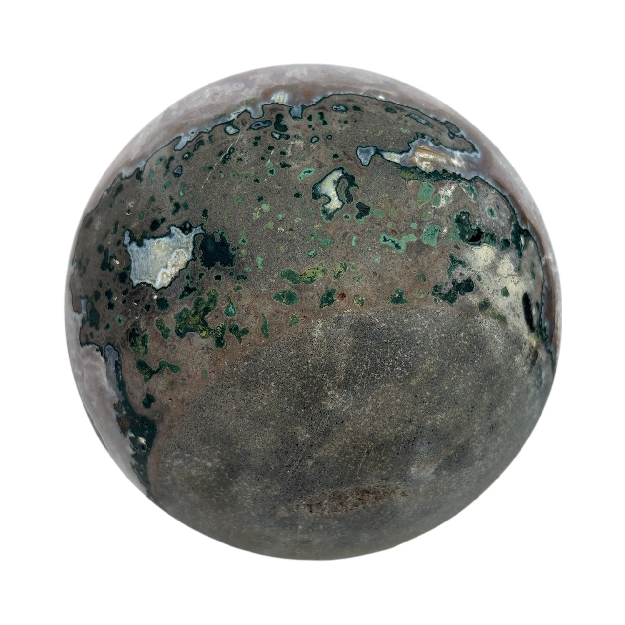 Amethyst Crystal Sphere with Glistening Sheen & Large Crystal Feature on Lucite Ring Stand