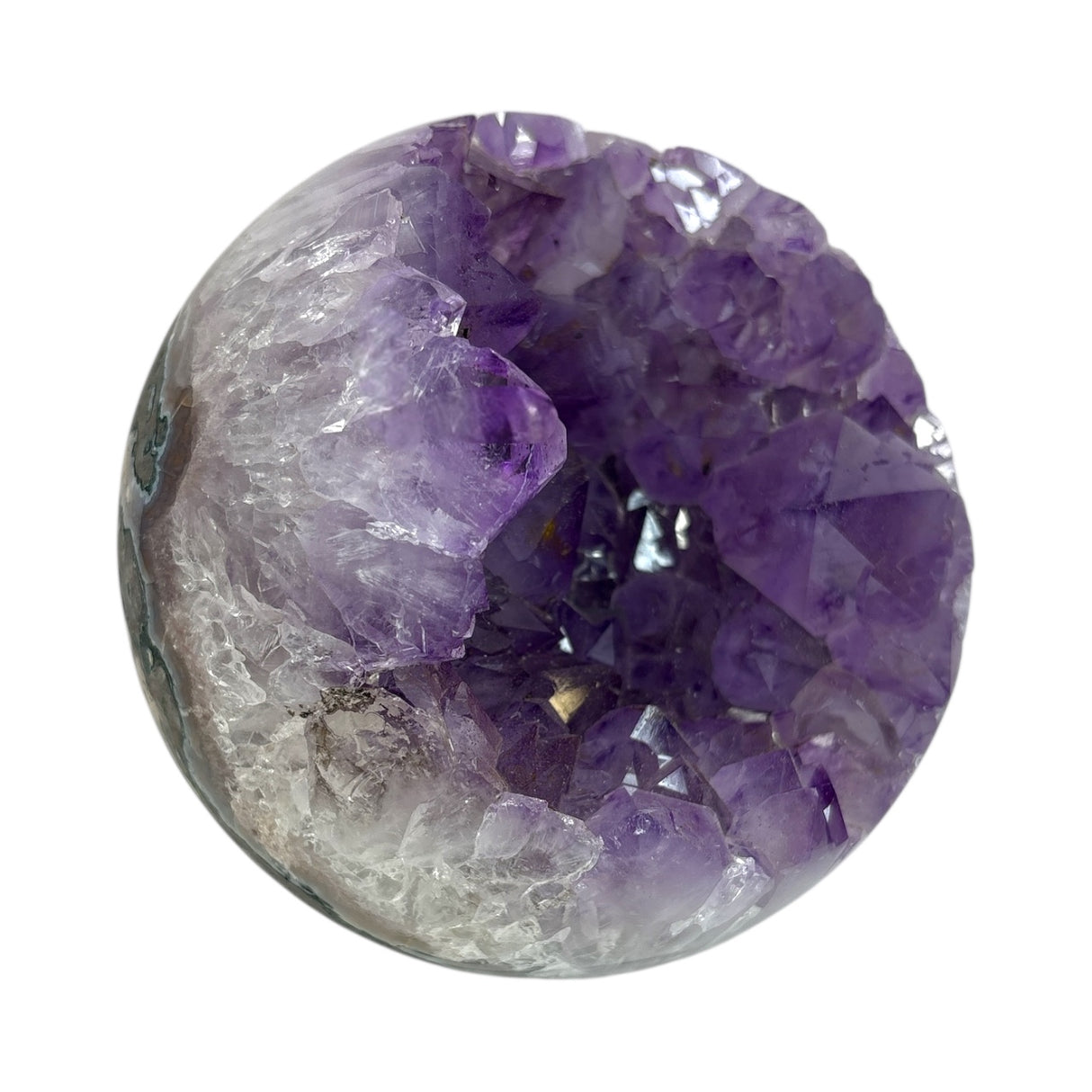 Amethyst Crystal Sphere with Glistening Sheen & Large Crystal Feature on Lucite Ring Stand