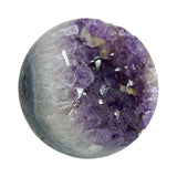 Amethyst Crystal Sphere with Calcite Crystals Inclusions on Lucite Ring Stand