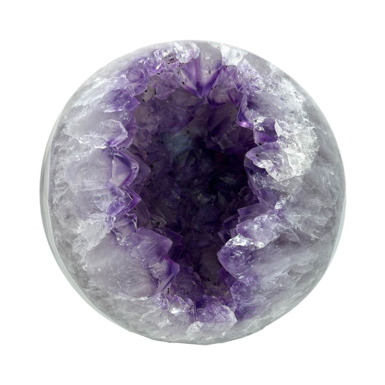 Amethyst Crystal Sphere with Natural Frosty Layer Coat on Lucite Ring Stand