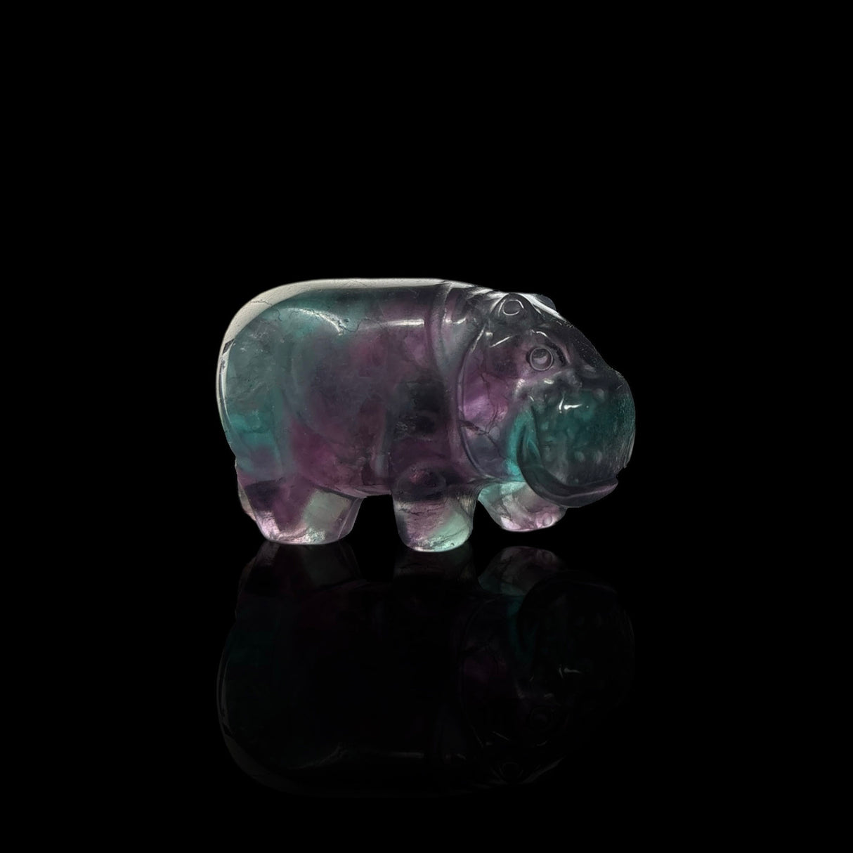 Rainbow Fluorite Hippopotamus Carving