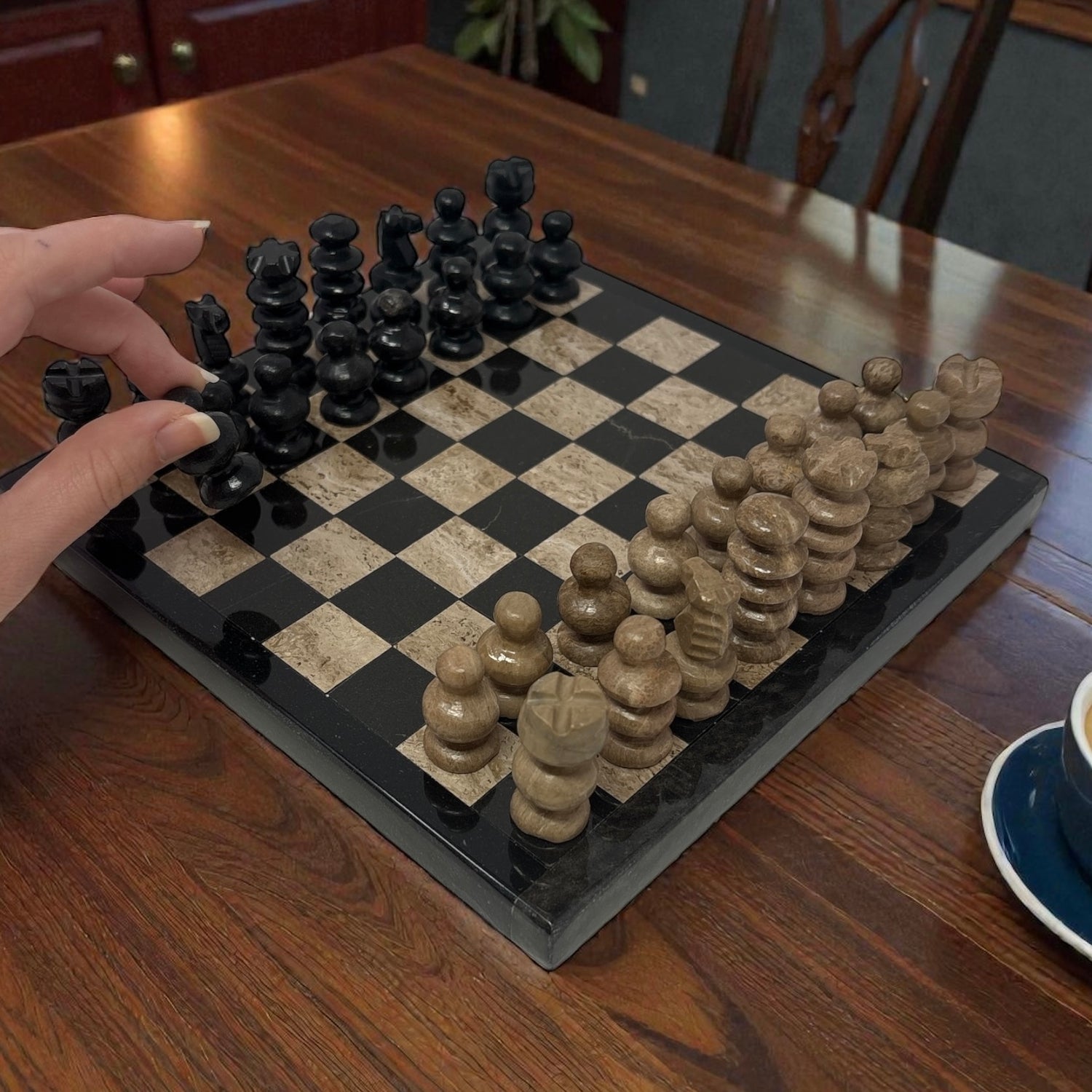 Hand Carved Mexican Onyx Stone Chess Set - Small 7.5"