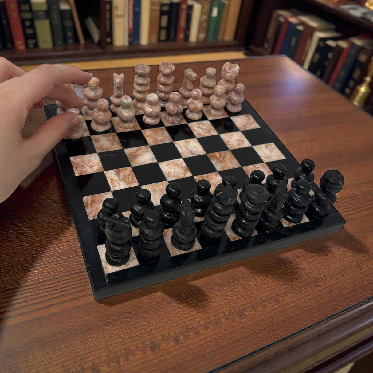 Hand Carved Mexican Onyx Stone Chess Set - Small 7.5"