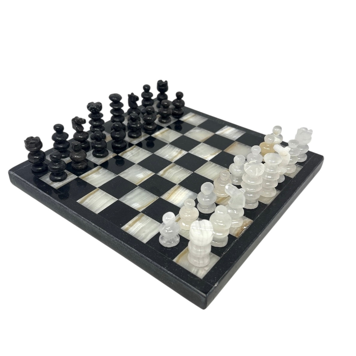 Hand Carved Mexican Onyx Stone Chess Set - Small 7.5"