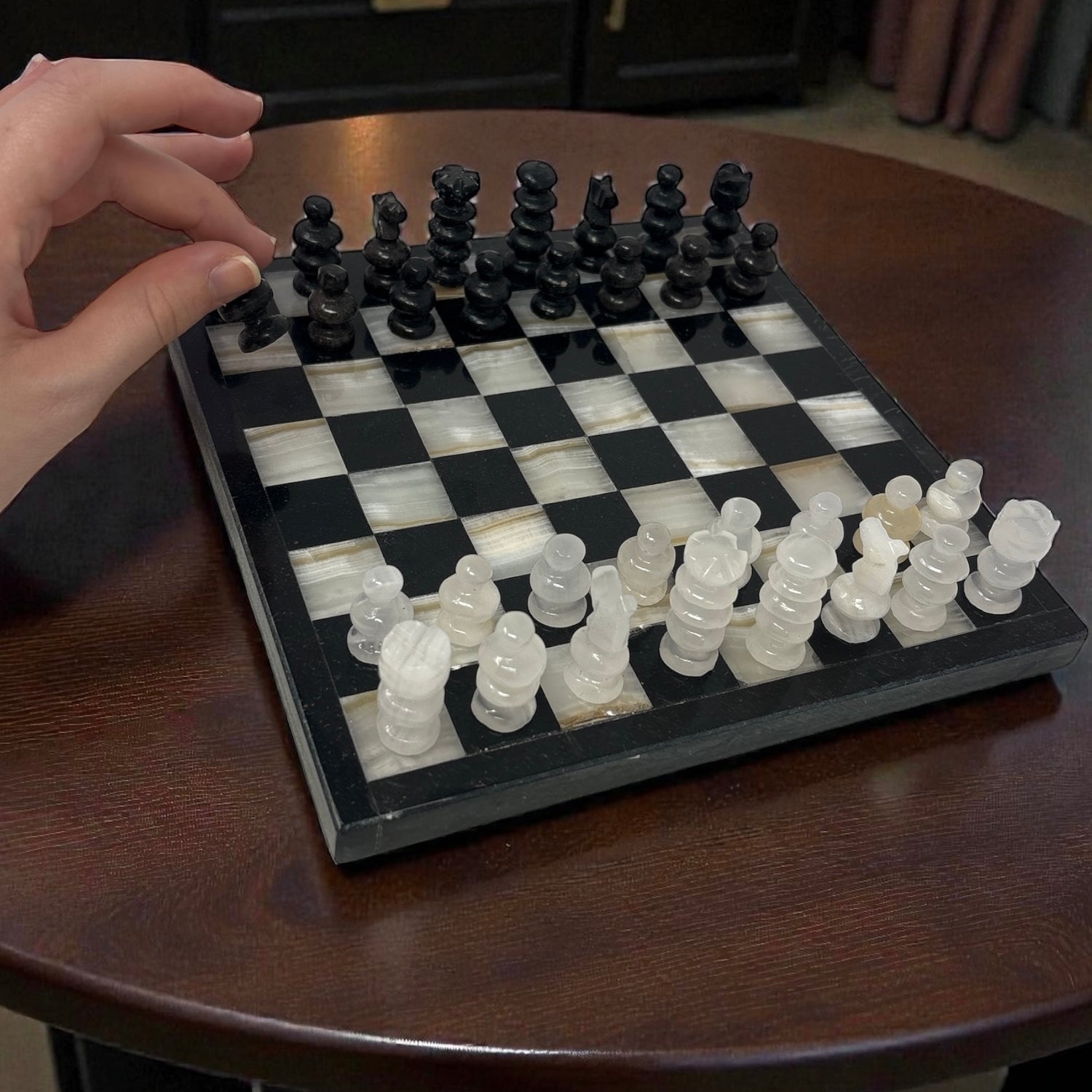 Hand Carved Mexican Onyx Stone Chess Set - Small 7.5"