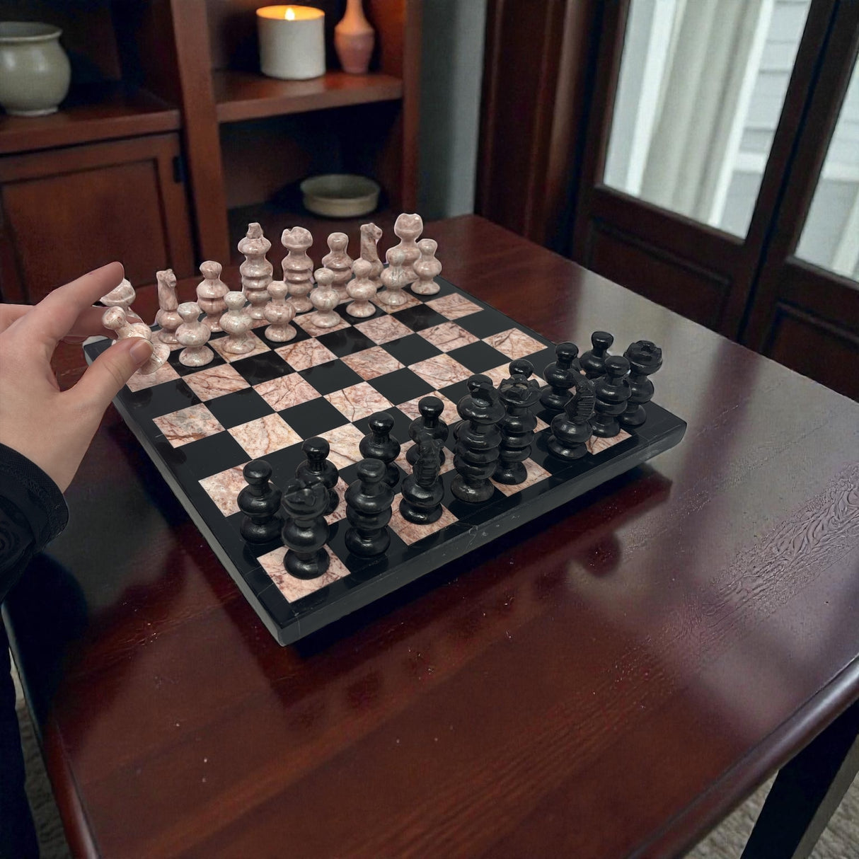 Hand Carved Mexican Onyx Stone Chess Set - Medium 10.5"