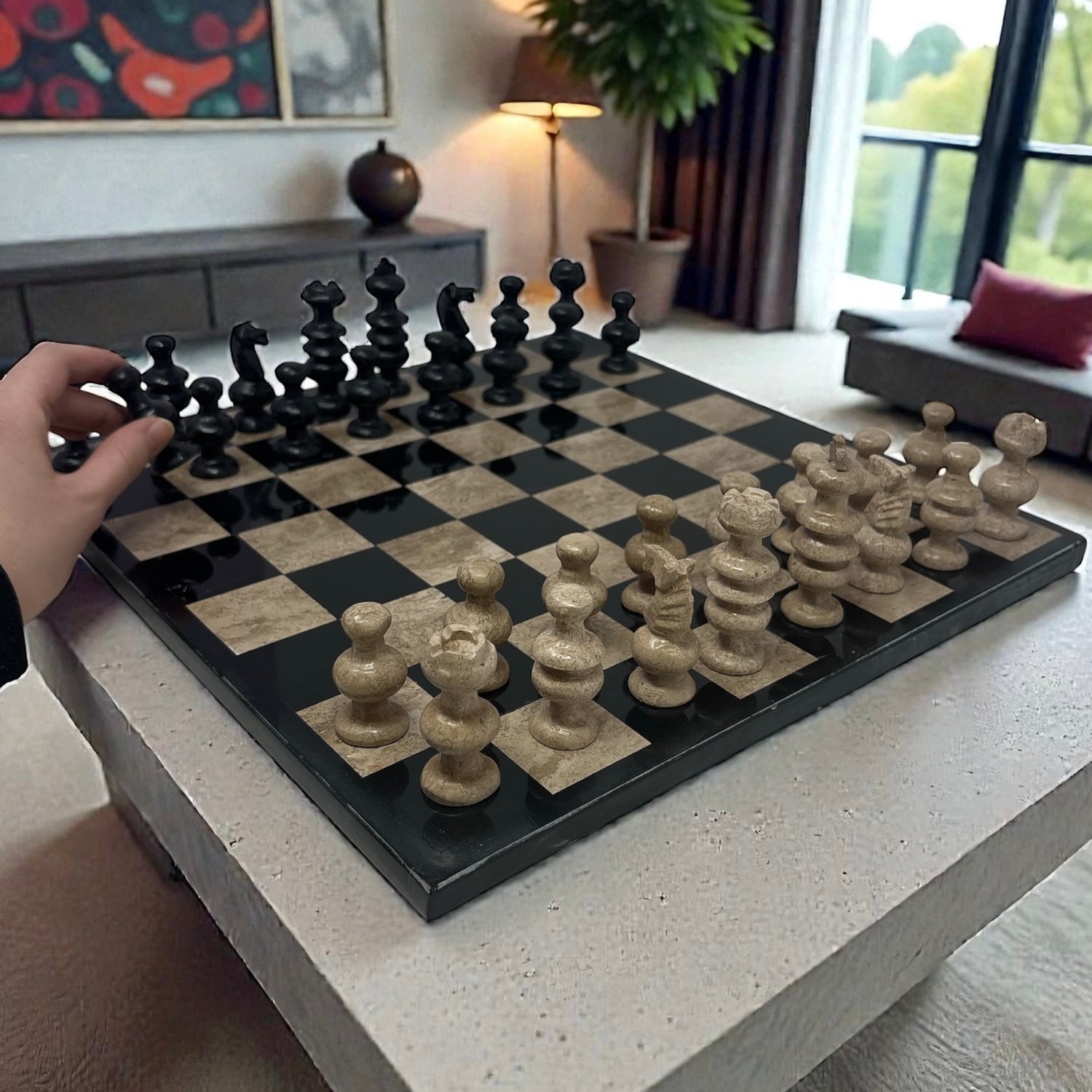 Hand Carved Mexican Onyx Stone Chess Set - Large 14"