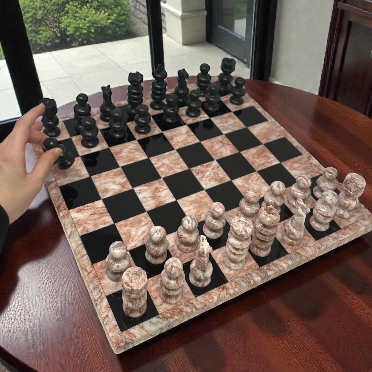 Hand Carved Mexican Onyx Stone Chess Set - Large 14"