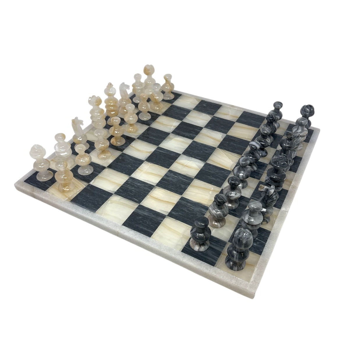 Hand Carved Mexican Onyx Stone Chess Set - Large 14"