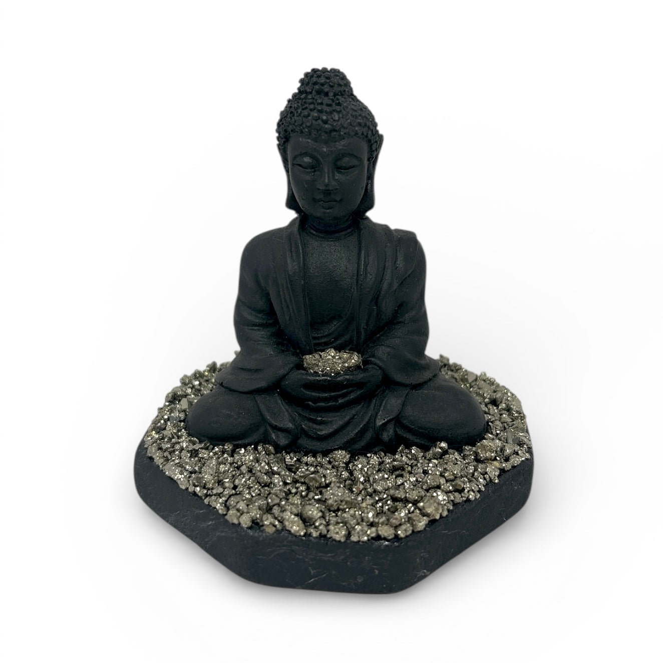 Shungite & Pyrite Thai Buddha Sculpture (Frequency-Infused)