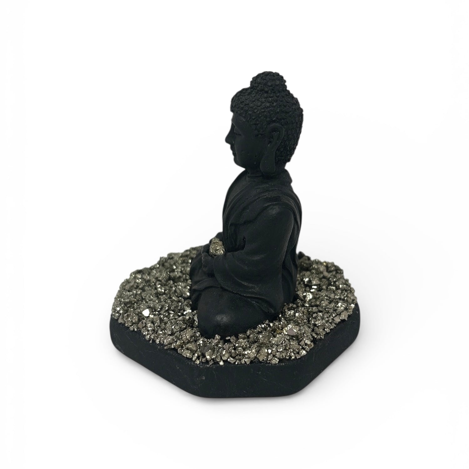Shungite & Pyrite Thai Buddha Sculpture (Frequency-Infused)