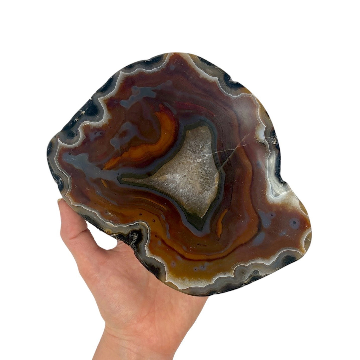 Carnelian Agate Dish with Fortified Quarz Center and Unique Shape