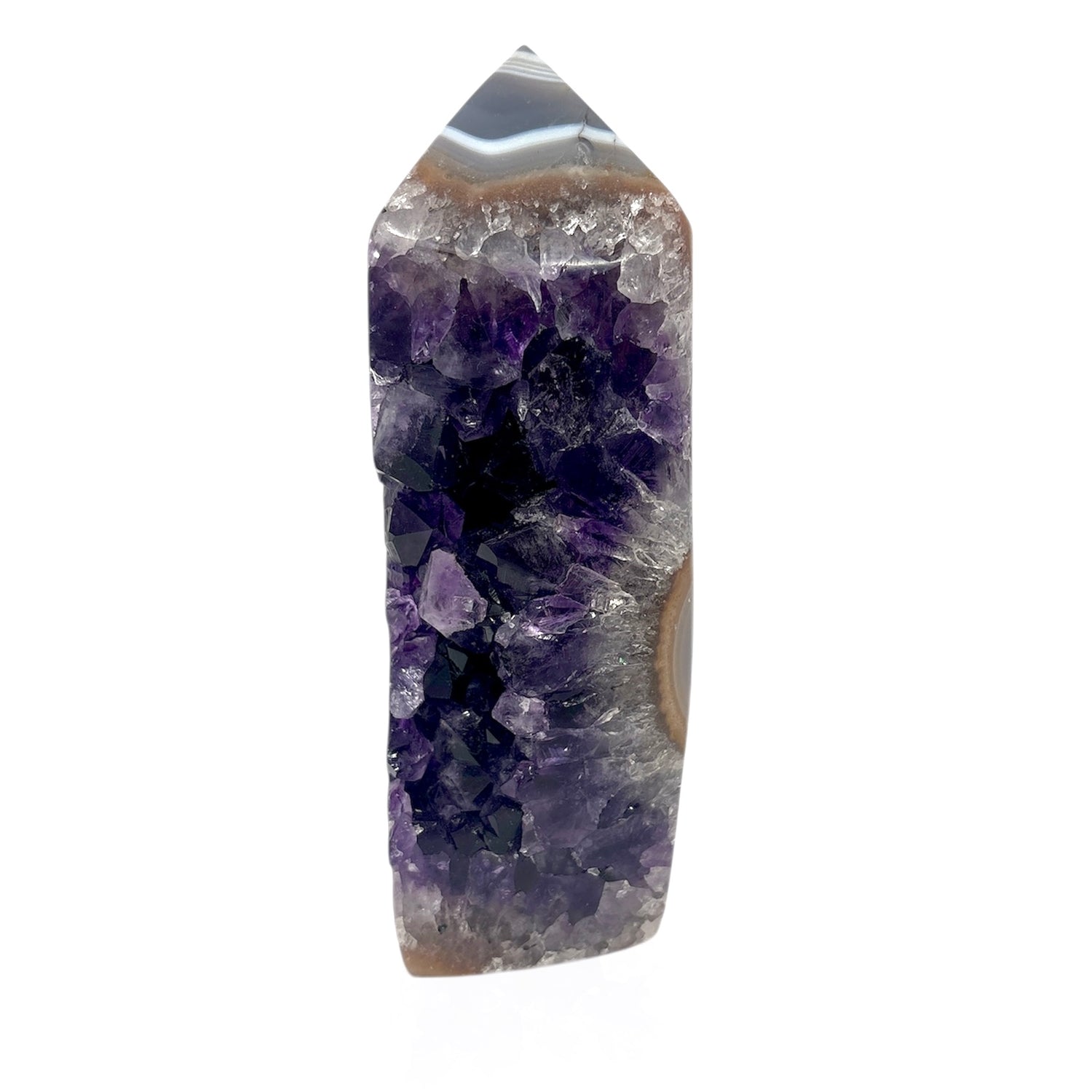 Amethyst Crystal Point with Deep Color & Banded Blue & White Agate