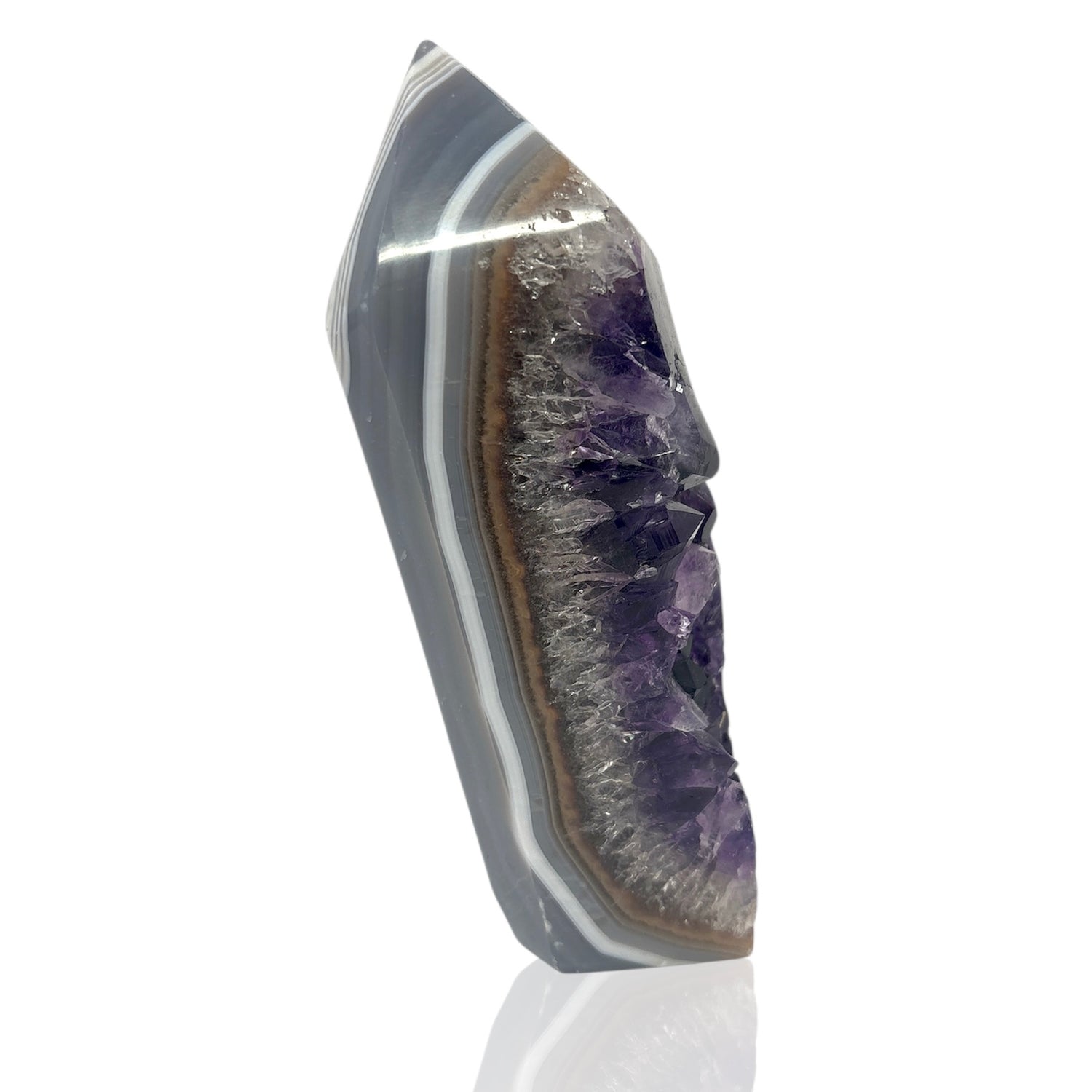Amethyst Crystal Point with Deep Color & Banded Blue & White Agate