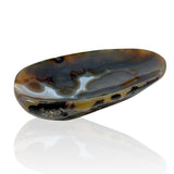 Oval Agate Bowl with Black Dendritic Exterior and  Blue Gray Orbs with White Fortified Center