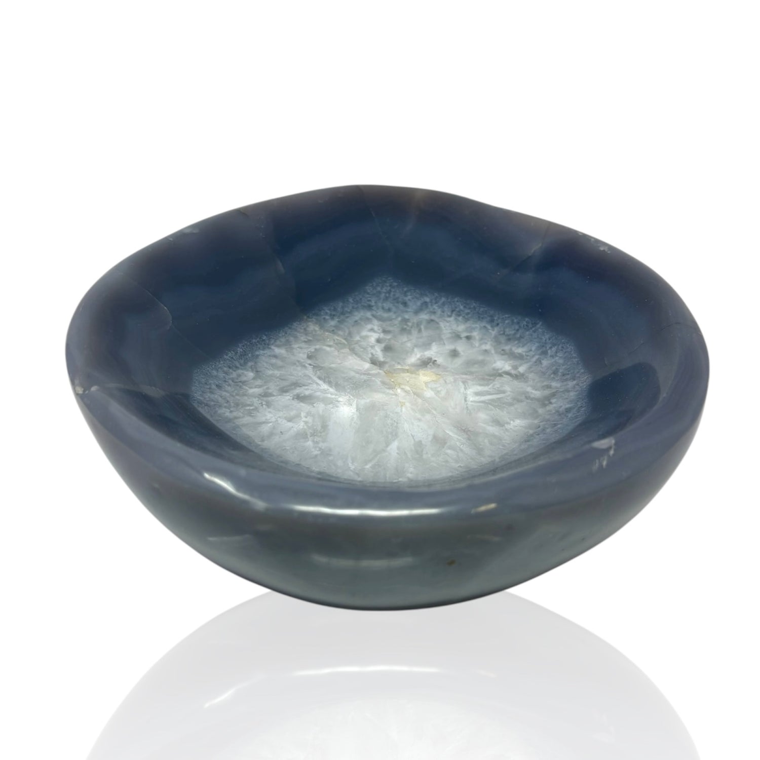 Classic Blue Agate Bowl with Quartz Center - Round
