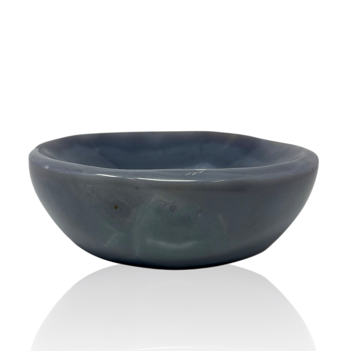 Classic Blue Agate Bowl with Quartz Center - Round