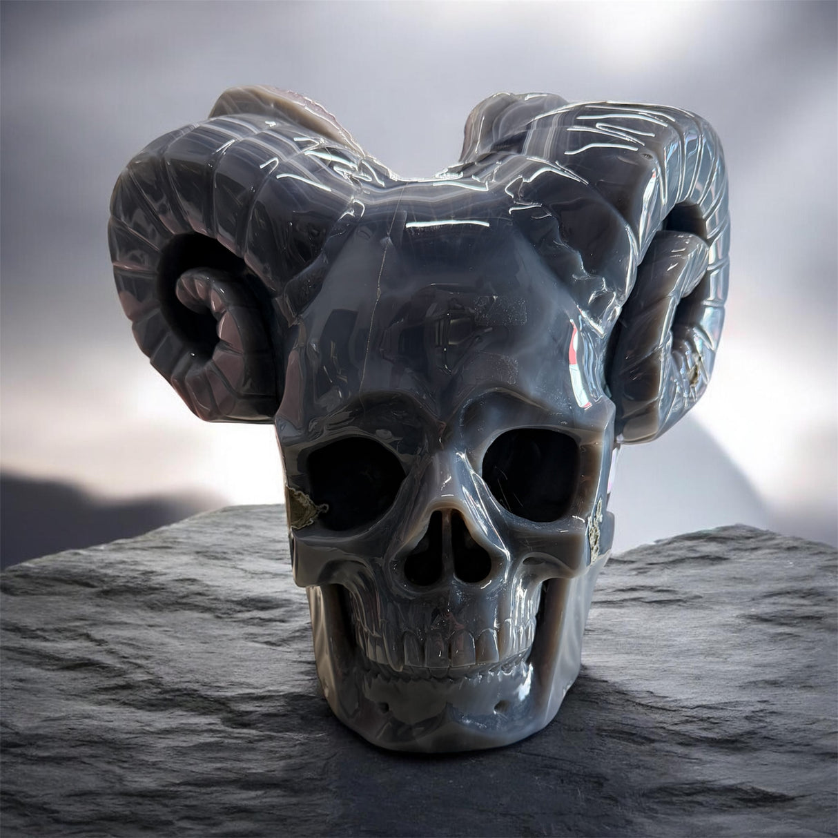 A+ Amethyst Druze Heart Duo Agate Horn Skull Carving