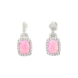 Boucles d'oreilles en opale rose sur tige – Cabochon rectangulaire avec oxydes de zirconium blancs sur la bélière et autour du serti à griffes en argent sterling 925