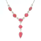 Pink Balloon Opal Y Design Cabochon Necklace on Box Chain with Stops at 15" thru 19"