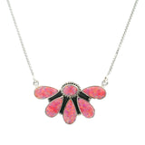 Pink Balloon Opal Kachina Floral Design Necklace on Box Chain with Stops at 15" thru 19"
