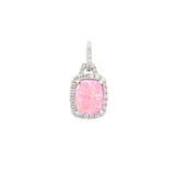 Pendentif en opale rose - Cabochon rectangulaire avec oxydes de zirconium blancs sur la bélière et le sertissage à griffes en argent sterling 925