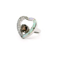Open-heart ring with opal inlay, pave CZ accents and a round smoky topaz CZ center
