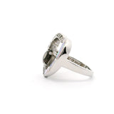 Side view of the opal inlay heart ring with smoky topaz CZ center