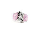 Pink Opal Ring Size 10 - Curved Inlay Band With White Czs