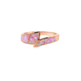 Pink Opal Ring - Inlay Band with Shifted Top and Rose Gold Vermeil on 925 Sterling Silver Sz8