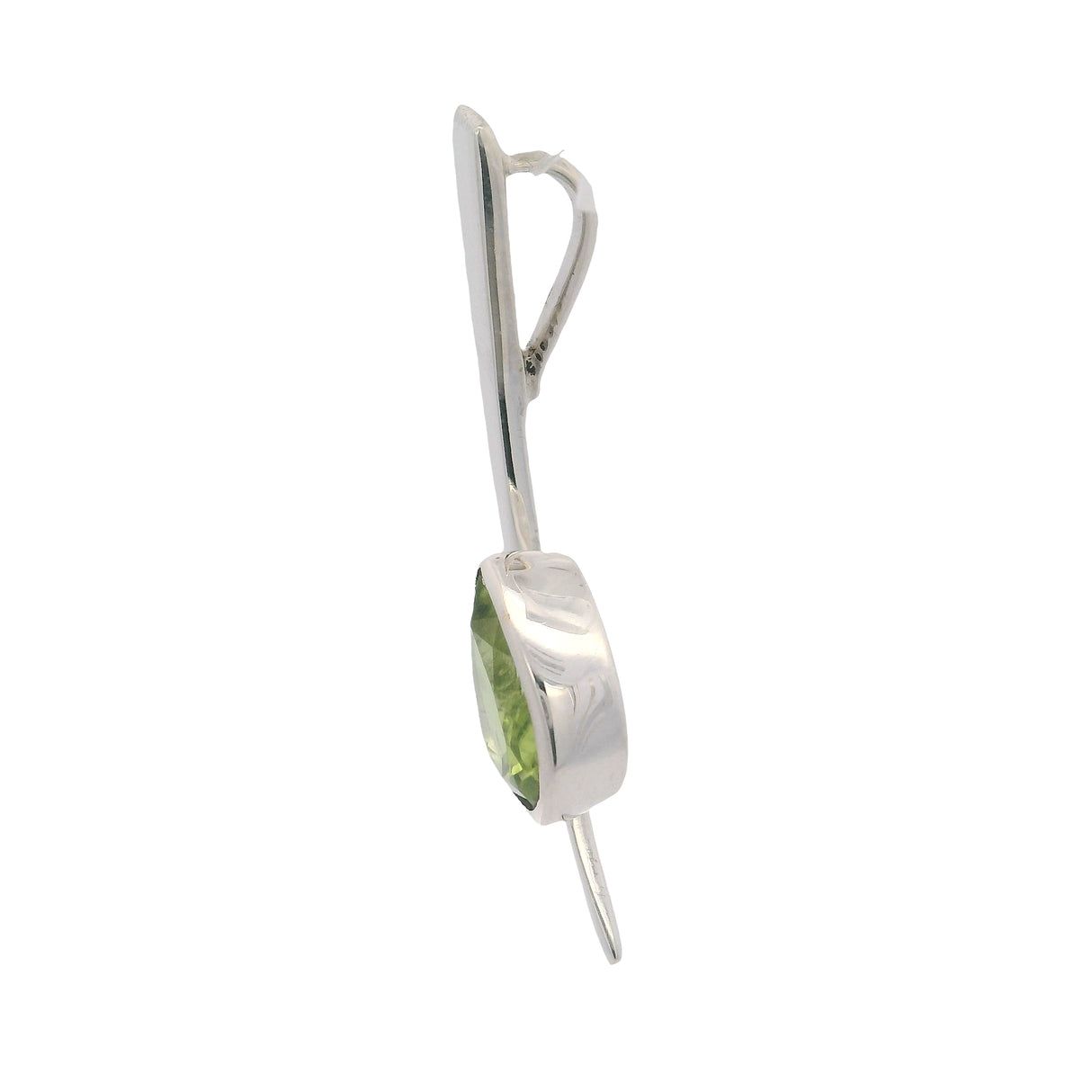 Faceted Peridot Drop Pendant with Silver Swoop & Included Bail in 925 Sterling Silver