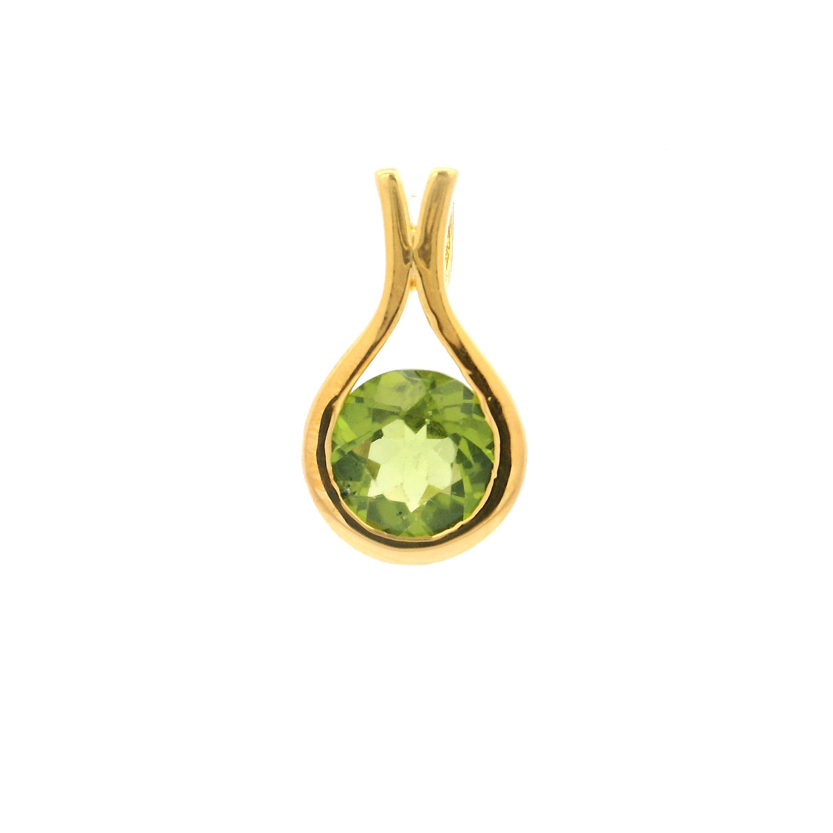 Faceted Peridot Round Pendant in U-Setting with Included Bail and Gold Overlay in 925 Sterling Silver