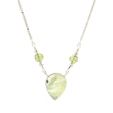 Prehnite Reverse Pear Necklace with Faceted Peridot Rondells on Box Chain with Stops at 15" thru 19"