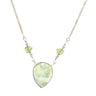 Prehnite Reverse Pear Necklace with Faceted Peridot Rondells on Box Chain with Stops at 15" thru 19"