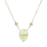 Prehnite Reverse Pear Necklace with Faceted Peridot Rondells on Box Chain with Stops at 15" thru 19"