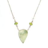 Prehnite Reverse Pear Necklace with Faceted Peridot Rondells on Box Chain with Stops at 15" thru 19"