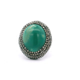 Persian Turquoise Ring -Gemmy Teal Blue Oval With Marcasite & Adjustable Double Band