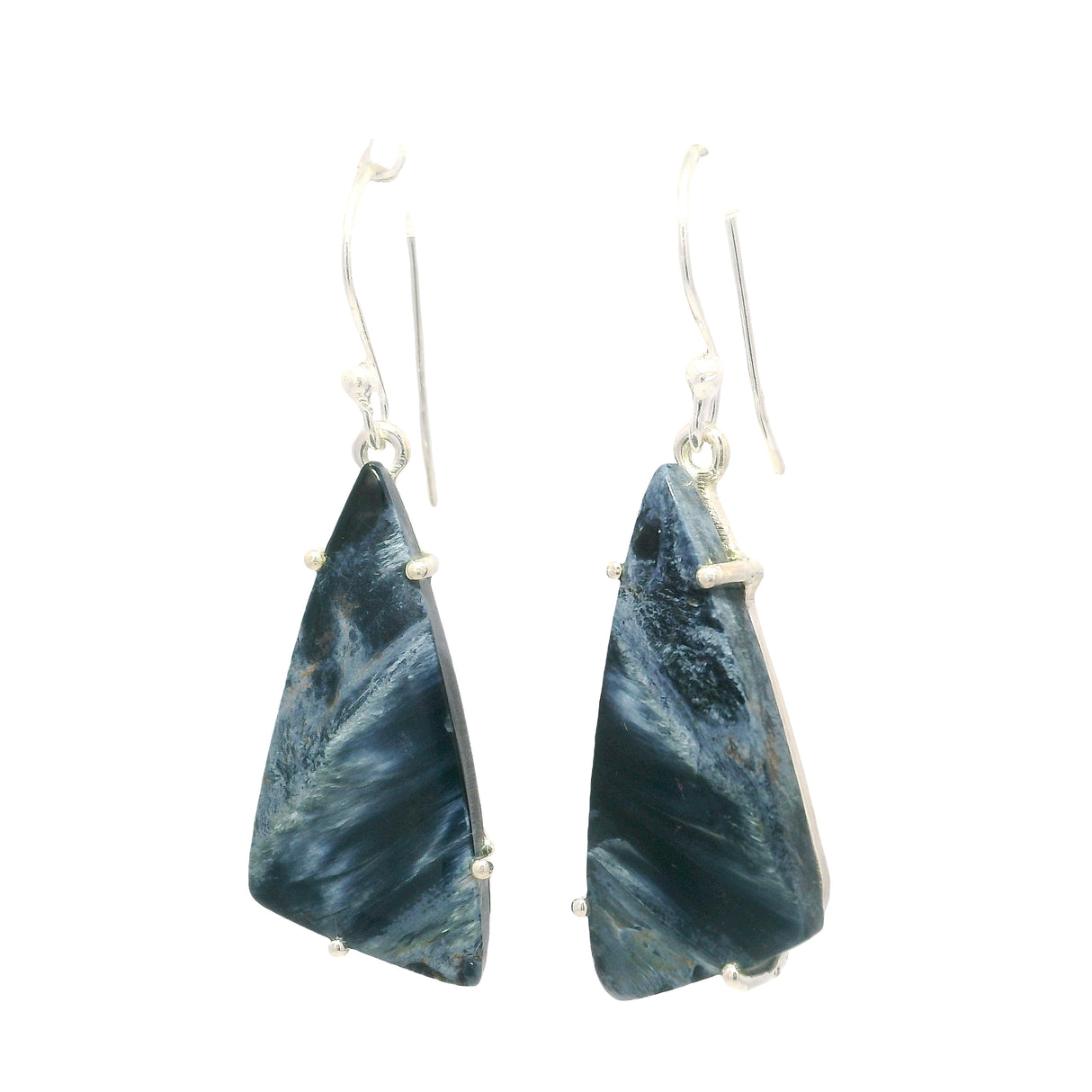 Pietersite Cabochon Dangle Earrings - Prong Set