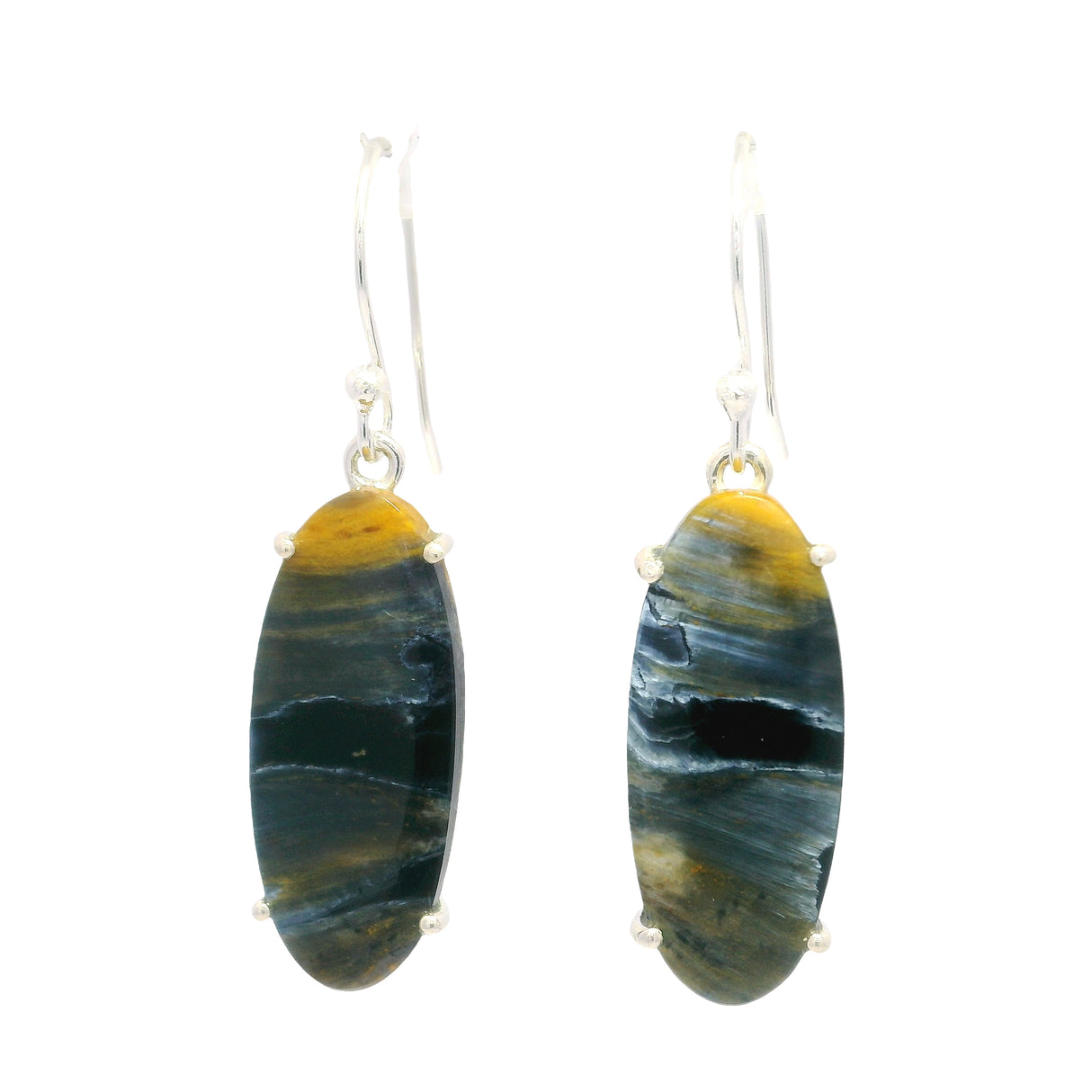Pietersite Cabochon Dangle Earrings - Prong Set
