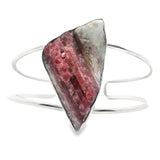 Pink Tourmaline Cuff - Angular Rough Beryl In Silver Bezel On Open Double Band