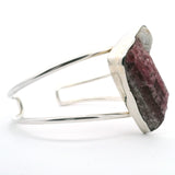 Pink Tourmaline Cuff - Angular Rough Beryl In Silver Bezel On Open Double Band