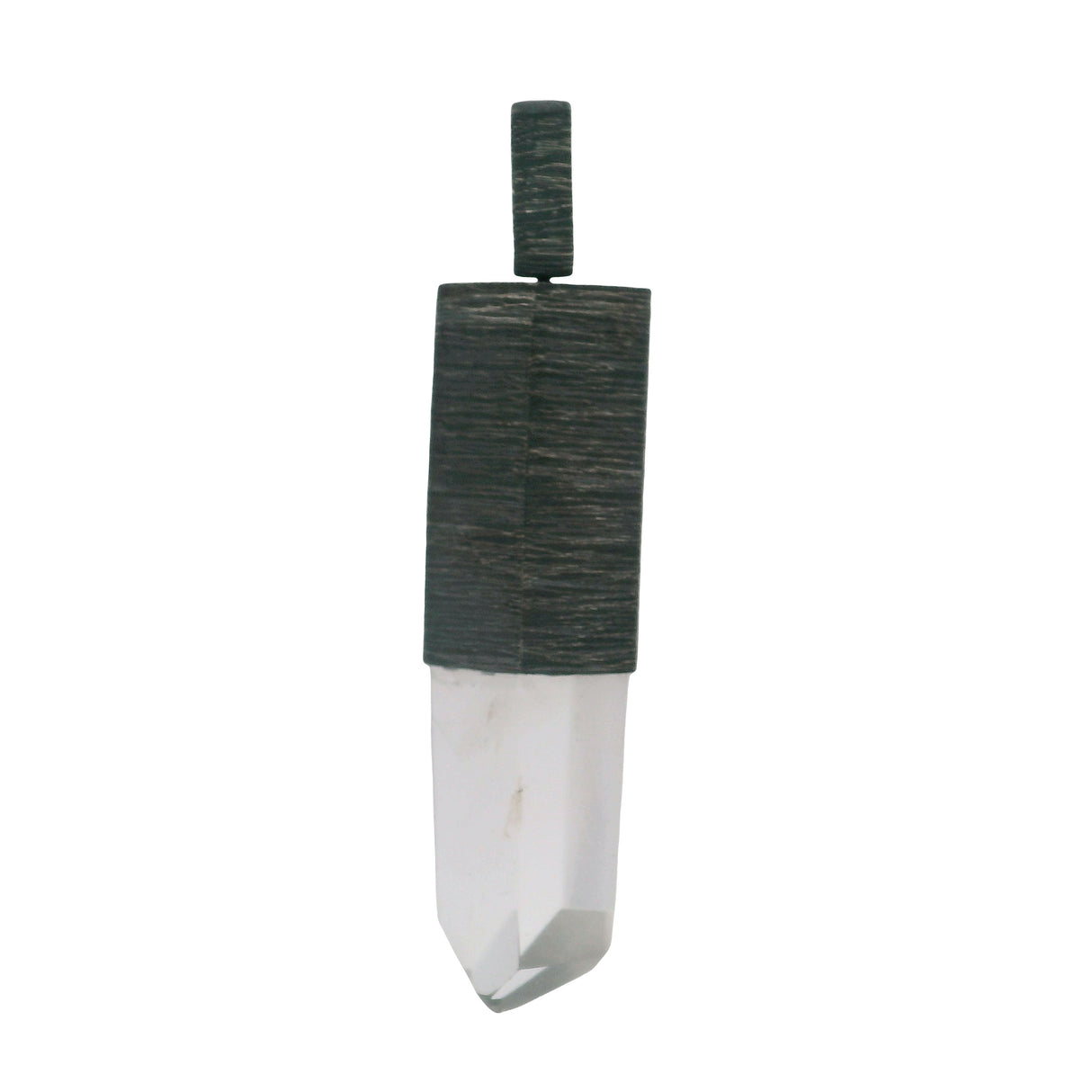 Phantom Quartz Pendant Crystal Bezel Set in Oxidized 925 Sterling Silver Lantern, Bail Column with Rectangular - Hercules sm.