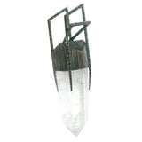 Quartz Crystal Point Pendant in Lantern Bezel Set Oxidized 925 Sterling Silver & H Bridge Bail Design - Organic Shape
