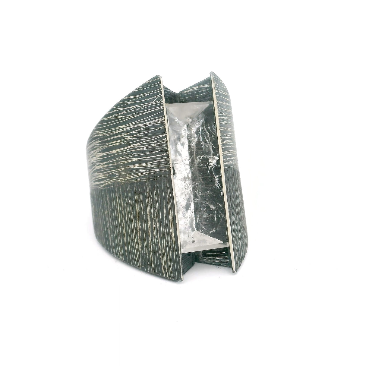 Quartz Rectangle Ring Slot Set in Oxidized 925 Sterling Silver Pointed Band - Channeling